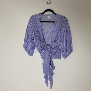 XIX Palms Striped Tie Front Top